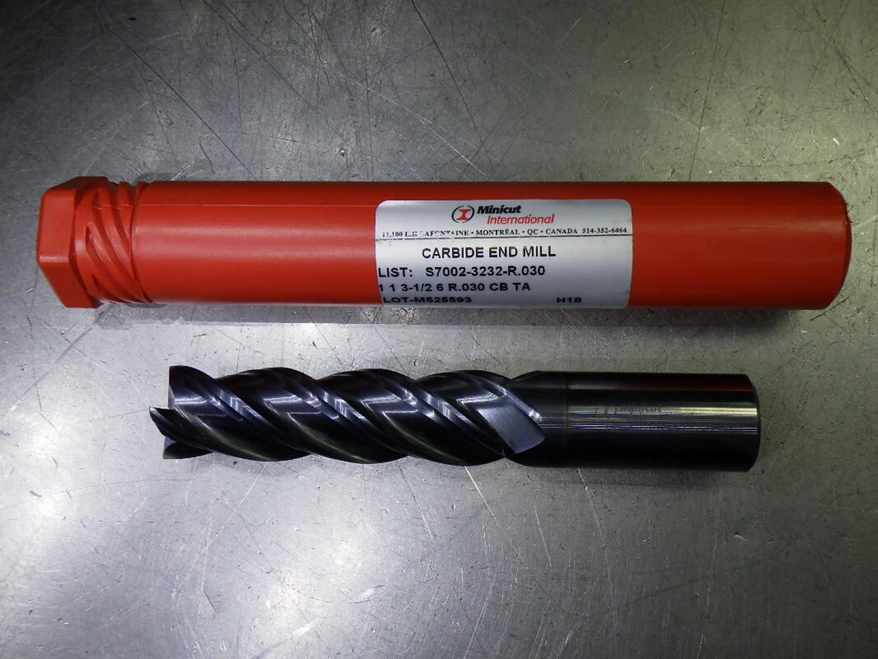Minicut 1" 4 Flute Carbide CR Endmill 1" Shank .03" R S7002-3232-R.030 (LOC2204)