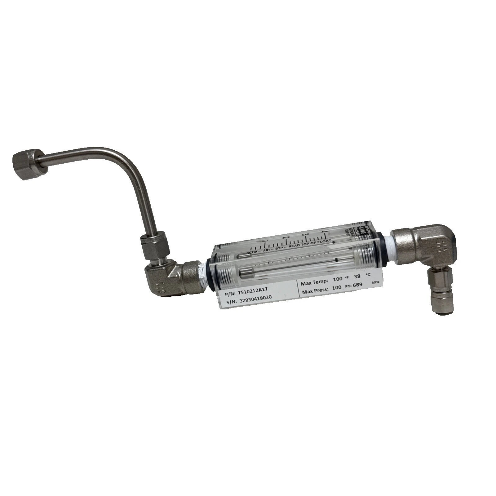 King Instrument Company 7510212A17 Acrylic Variable Area Flow Meter Rotameter