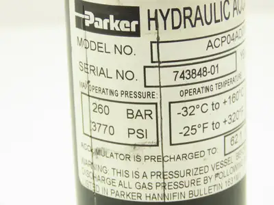 Parker ACP04AD008R57H Forklift Hydraulic Accumulator 900 PSI Off Hyster E100XN