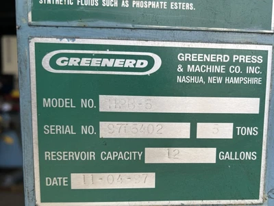 USED 1997 GREENERD PRESSES GREENERD HPB-5 PRESS