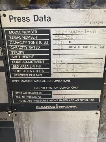 Used 1995 NIAGARA SE2-300-84-48UH Straight Side Presses Michigan US | S & G Press and Machinery Sales #76299