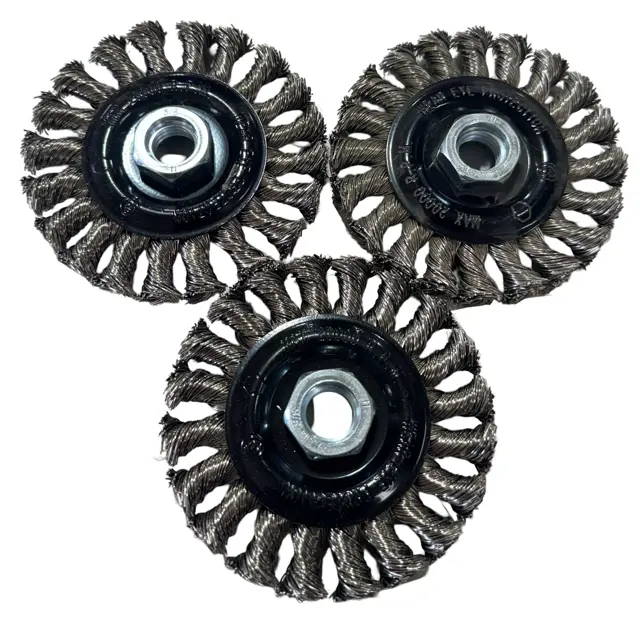 Surf-Pro 4" x 5/8-11 Radial Knotted Wheel Brush .020" Stainless Steel 3 Pack