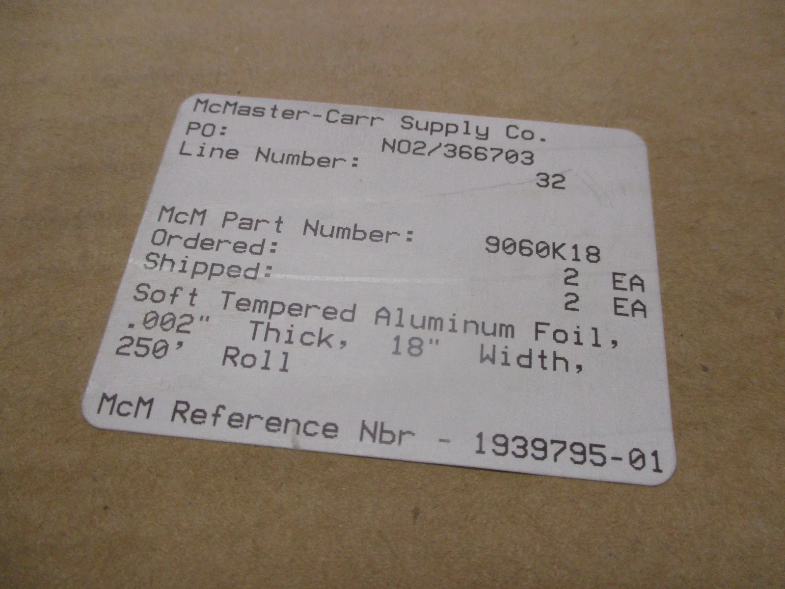 NEW McMaster-Carr 9060K18