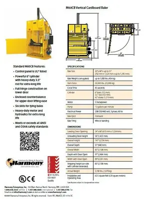USED HARMONY M60CB VERTICAL BALER