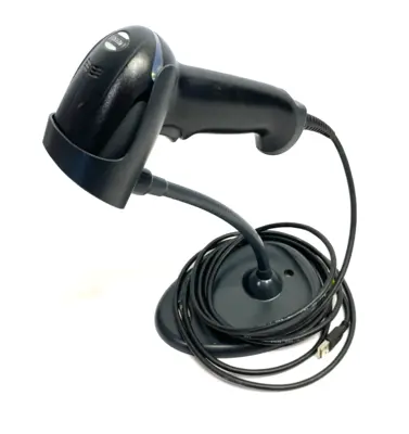 USED KEYENCE REV. H STANDARD CODE READER, WIRED, RED LED W/ COMM CABLE & STAND