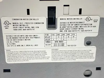 USED CERUS MANUAL MOTOR STARTER 50A 690V 3-POLE