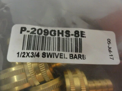 5 CerroBrass Swivel Barb 1/2 x 3/4" Female Hose Fitting, Solid Brass P-209GHS-8E