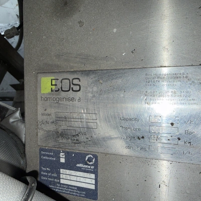 145 LPH @ 500 Bar Bos Homogeniser Type MOG 500B