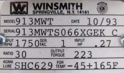 NEW WINSMITH 913MWT GEAR REDUCER 30:1 913MWTS066XGEK
