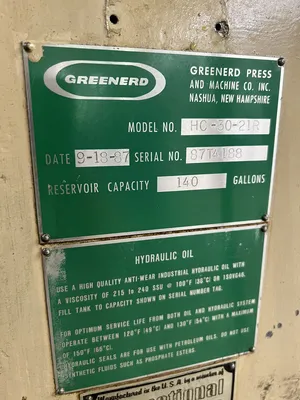 USED 1987 GREENERD PRESSES GREENERD HC-30-21R PRESS
