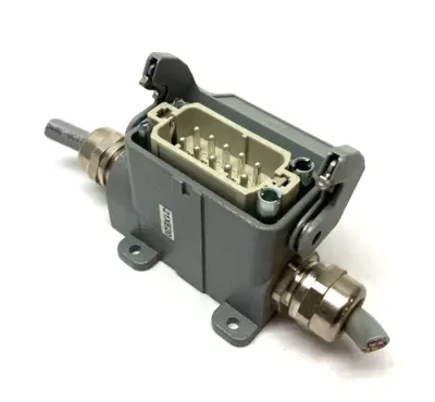 USED HARTING HAN 10A-HSM-HC 1 LEVER 2XM20 CONNECTOR W/ FRAME & INSERTS
