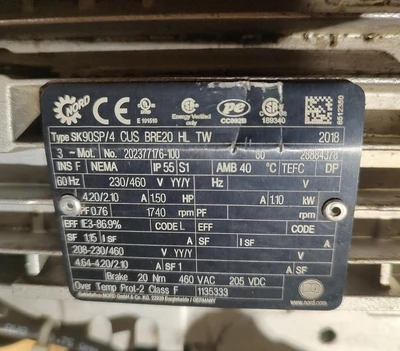 Used NORD SK90SP14 CUS BRE20 HL TW Gearmotors Kentucky US | Edwards Industrial Repair #1322357