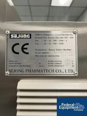 USED Sejong Sejong Tablet Press, Model MRC-36N, 36 Station