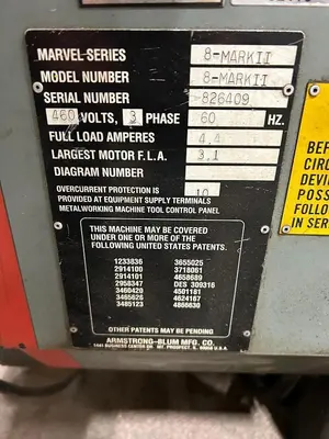 1995 MARVEL SERIES 8 MARK II Vertical Band Saws | Blackout Equipment, LLC (3)