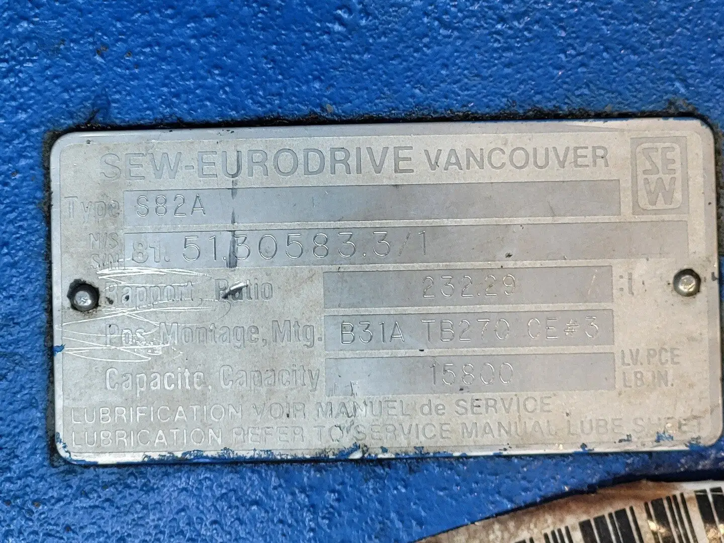 Used SEW-EURODRIVE S82A Gearboxes British Columbia CA | Lenmark #268268