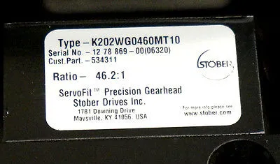 NEW STOBER K202WG0460MT10 SERVOFIT PRECISION GEARHEAD 46.2:1 RATIO