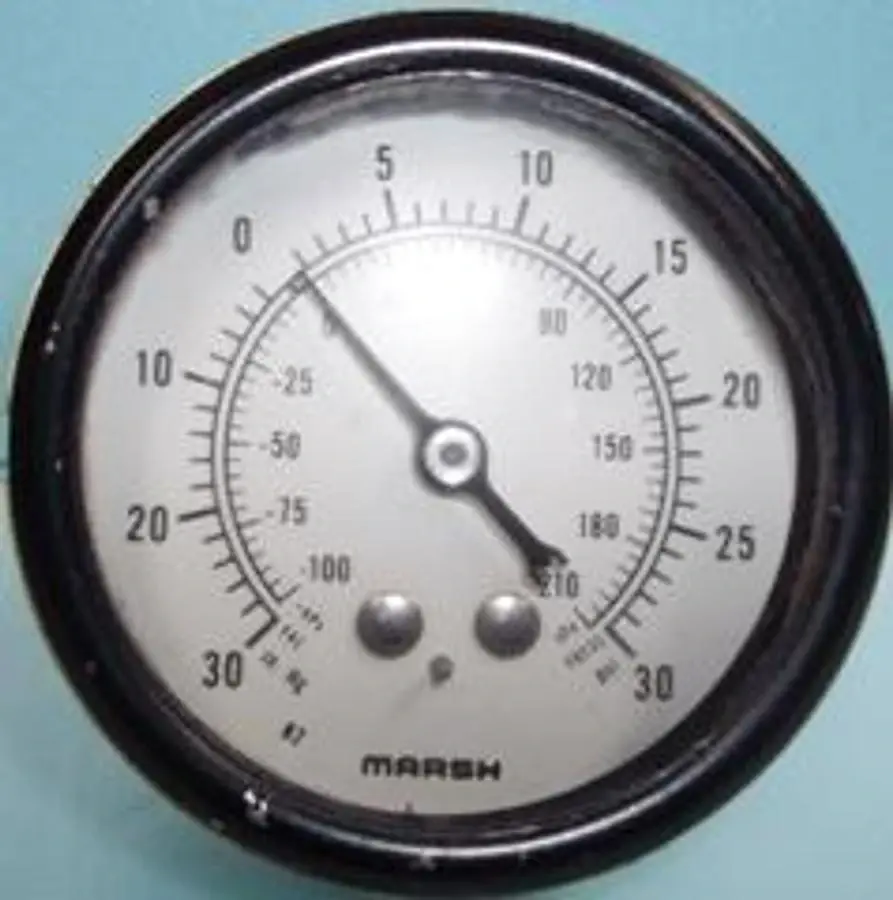QTY. 1. MARSH GAUGE READING VAC IN. HG 30- 30 PRES...