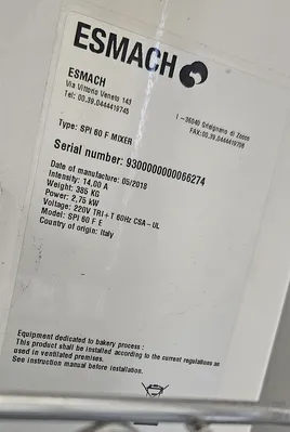 Esmach SPI 60 F Spiral Mixer | Harvest Equipment and Fabrication Inc (5)