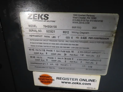 Used ZEKS 75HSGA100 Refrigerated Air Compressor Dryers Minnesota US | Machinesused.com #1566297