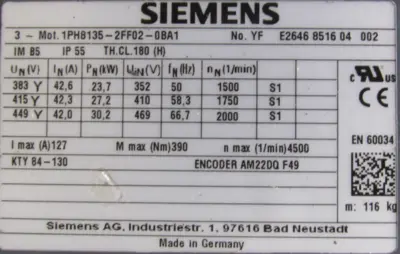 NEW SIEMENS 1PH8135-2FF02-0BA1 SYNCHRONOUS MOTOR 1PH81352FF020BA1