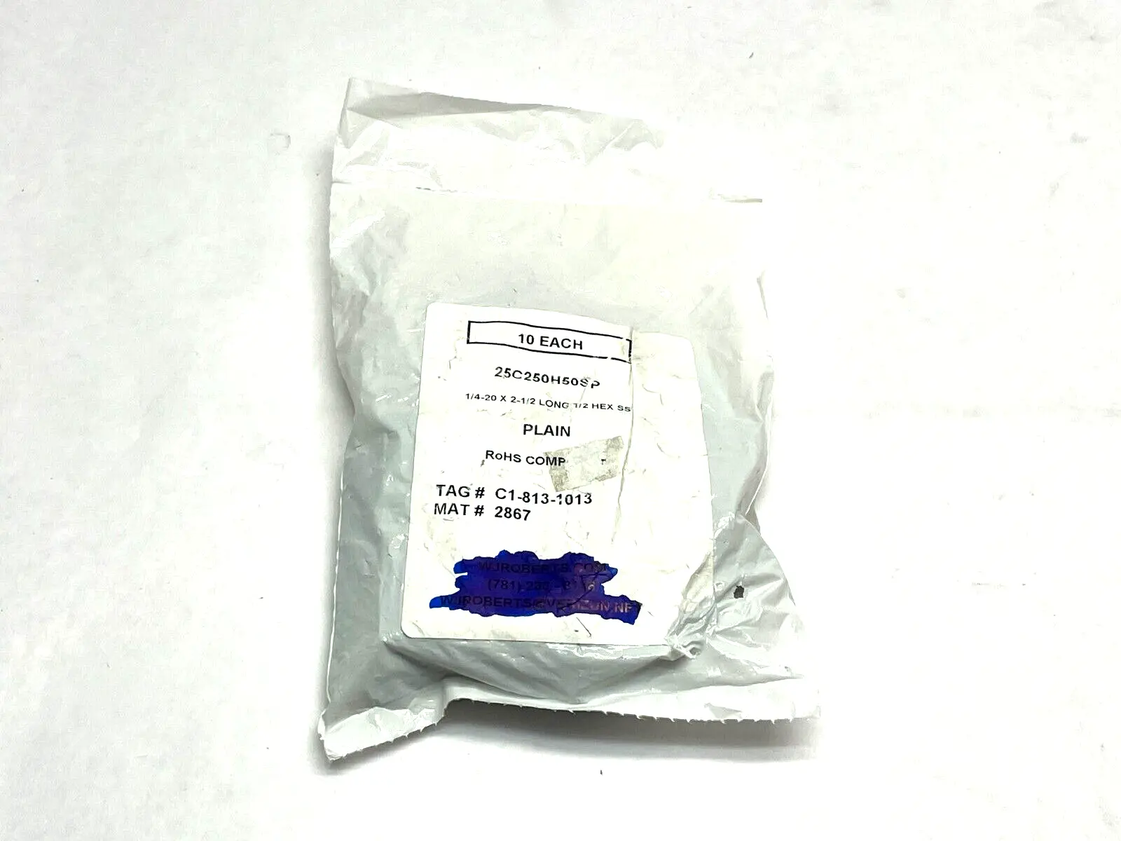 25C250H50SP | Standoff 1/4-20 x 2-1/2 Long 1/2 Hex SS PKG OF 10 - New