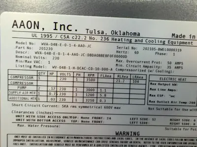 USED AAON DANDELION WVA048E014AA0JC