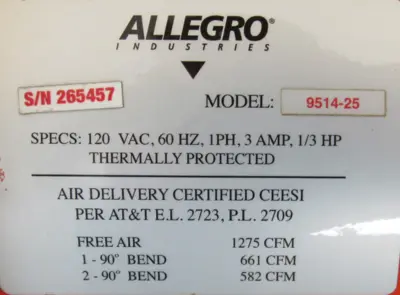 NEW ALLEGRO 9514-25 CONFINED SPACE FAN 120V 18FT 951425