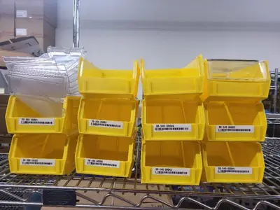 Set of 10 Yellow Plastic Storage Bins with 8 Clear Lids
