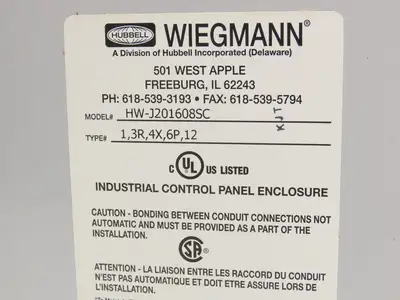 Wiegmann HW-J201608SC Fiberglass Electrical Enclosure Box 20x16x8" 3R Raintight