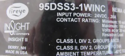 USED FIREYE 95DSS3-1WINC INSIGHT II FLAME SCANNER 95DSS31WINC