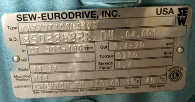 NEW SEW EURODRIVE KA77DT100LS4VS GEAR REDUCER 88.97:1 DFT100LS4VS 3HP