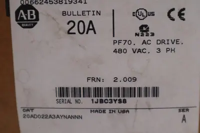 Allen Bradley 20AD022A3AYNANNN 15 HP PowerFlex 70 AC VS Drive 480V STOCK 4629