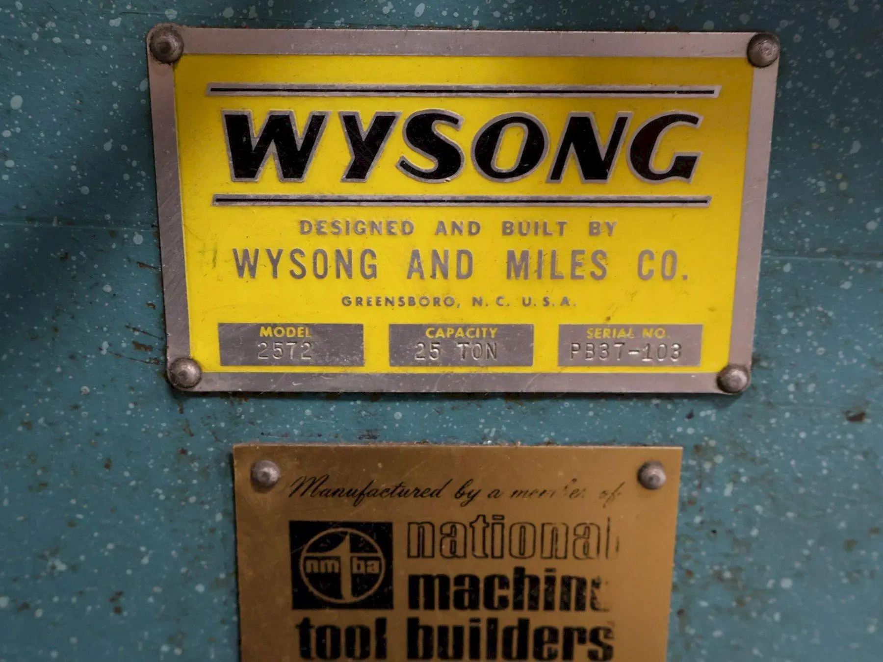 25 TON X 6' WYSONG MODEL #2572 MECHANICAL PRESS BRAKE: STOCK #23464