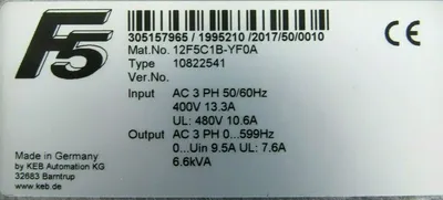 NEW KEB 12F5C1B-YF0A DRIVE 10822541 12F5C1BYF0A