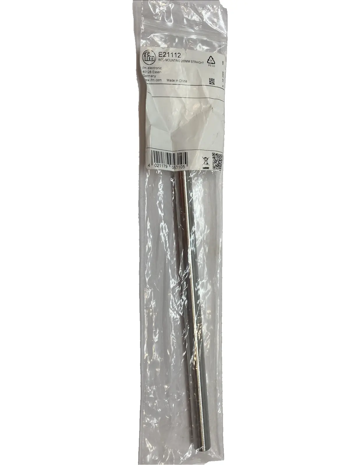 USED IFM 200 MM STAINLESS STEEL SENSOR MOUNTING ROD