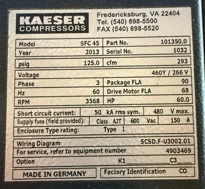 2013 KAESER SFC45 AIR COMPRESSORS, ROTARY SCREW/SLIDING VANE | Machinery Network (4)