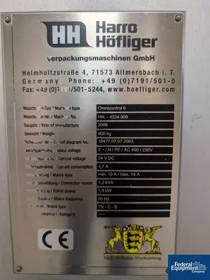 USED Harro Hofliger Harro Hofliger Checkweigher, Model Omnicontrol 6