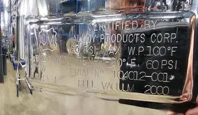 Used 20 Gallon Tank (Vessel), 316L Stainless Steel, Full Vacuum