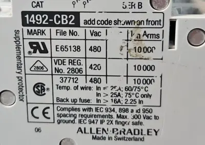 Allen-Bradley 1492-CB2 G005 Series B Circuit Breaker loc4A16