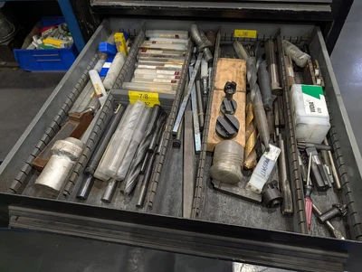 Assorted Mill & Lathe Tooling W/ 12-Drawer Modular Cabinet
