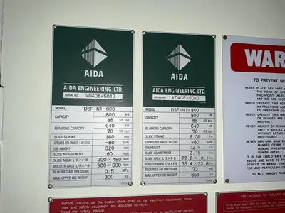 88 TON AIDA MODEL #DSF-N1-800 GAP FRAME SERVEPRO SERVO PRESS 6.3” STROKE 2015 : YOBRO #25100