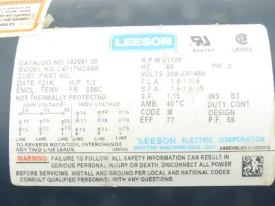 New | in-Stock LEESON ELECTRIC _UNKNOWN_ Motors (misc) Indiana US | Arrow Industrial #1147395