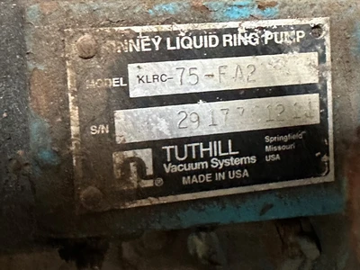 1.5x1.5 Tuthill-Kinney KLRC-75-FA2 Liquid Ring Vacuum Pump, 5 HP