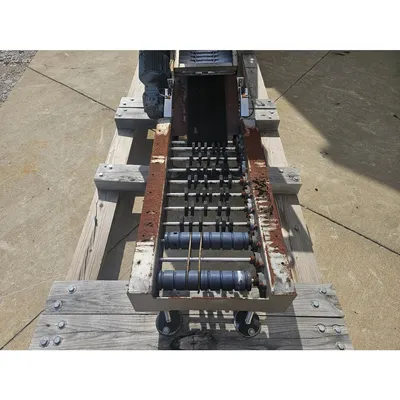 Used 8" wide Incline Belt Incline Conveyor w/ Bag Flattening