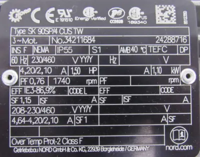 NEW NORD SK90SP/4-CUS-TW GEAR MOTOR 12.76:1 SK90SP4CUSTW 230/460V