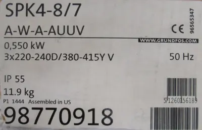 NEW GRUNFOS SPK4-8/7 A-W-A-AUUV PUMP 98770915 SPK487AWAAUUV