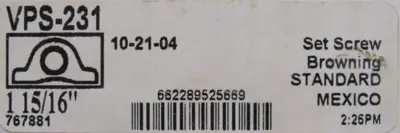 NEW BROWNING VPS-231 PILLOW BLOCK 1-15/16" VPS231