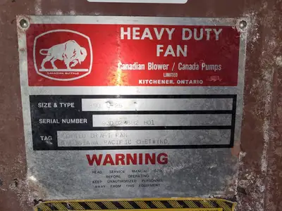 Force Draft Fan, Size 890, Type L-25 w/ 200hp Motor 575V, 1785rpm, 447T