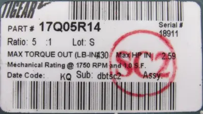 NEW BALDOR 17Q05R14 GEAR REDUCER 5:1