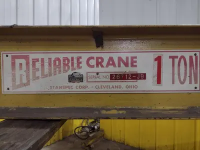 1 TON RELIABLE WALL MOUNTED JIB CRANE W/ 1 TON BUDGIT HOIST & TROLLEY: YOBRO #25151